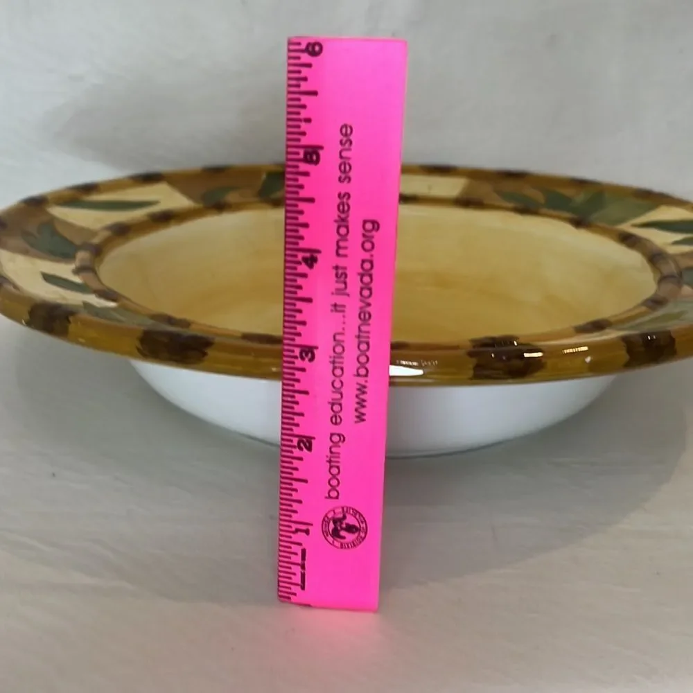 WCL Ceramic Bowl Serving Dish 3 In Tall 13 In Round Gold Yellow Green Leaf
